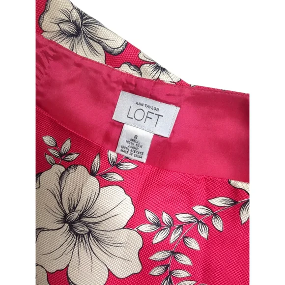 Ann Taylor LOFT 100% Silk Pink Floral Pencil Skirt Sz 6 - Picture 4 of 6